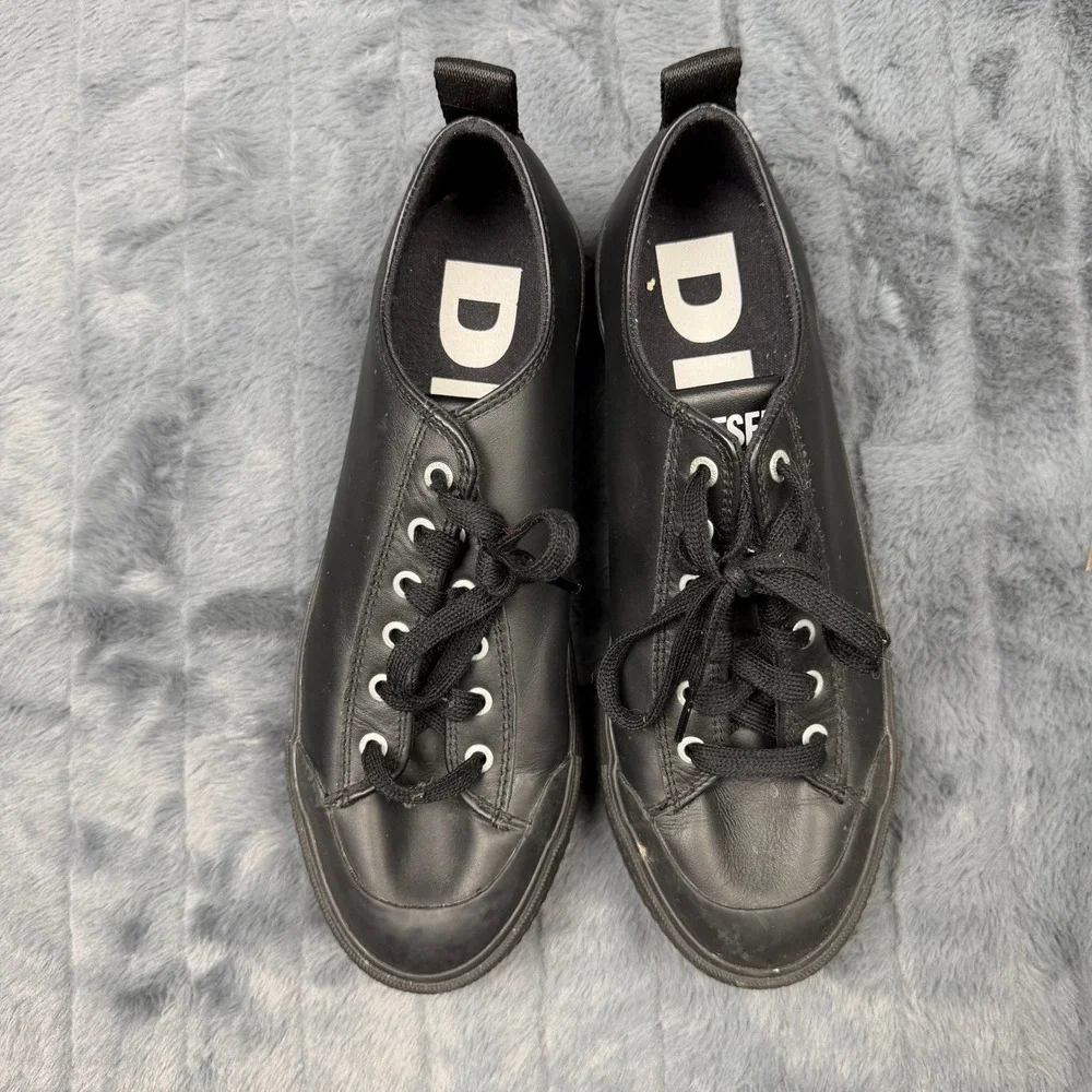 Diesel S-Jomua LC Mens 10.5 Triple Black Leather Platform Sneakers Y02716 PR013